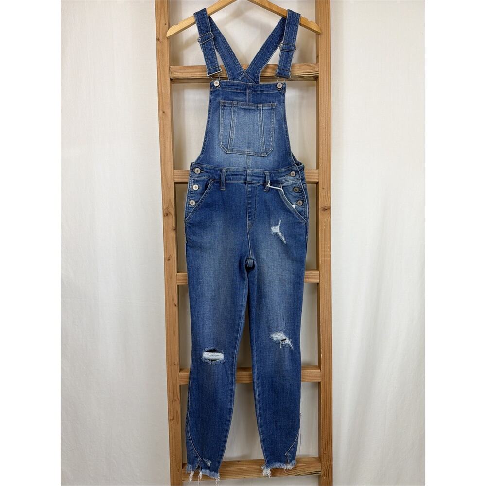 NWT KanCan Blue Distressed Pockets Adjustable Straps Denim Overalls #1427 SZ MD - Picture 1 of 12